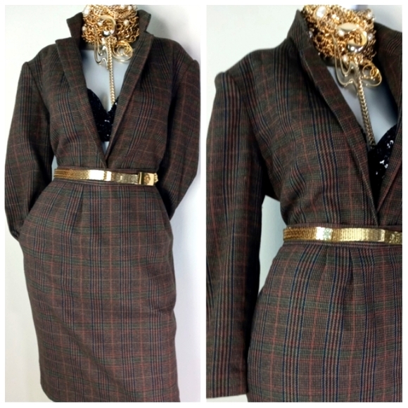 SAG HARBOR Wool Blend Two-Piece Houndstooth Dark VTG Academia Femi ine PowErSuit - Picture 3 of 15